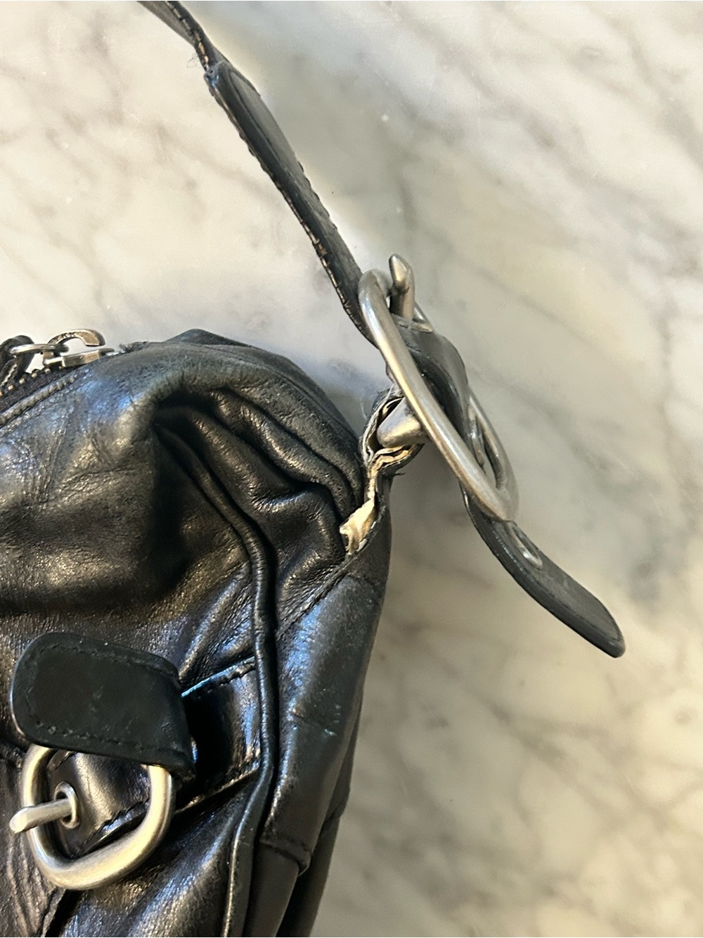 DKNY Black Leather Hobo Shoulder Bag with Silver Hardware - Picture 5 of 9
